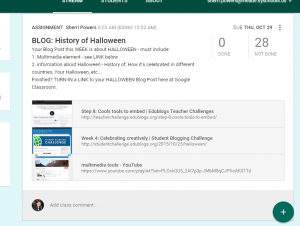 Our Halloween Blog Post Assignment...